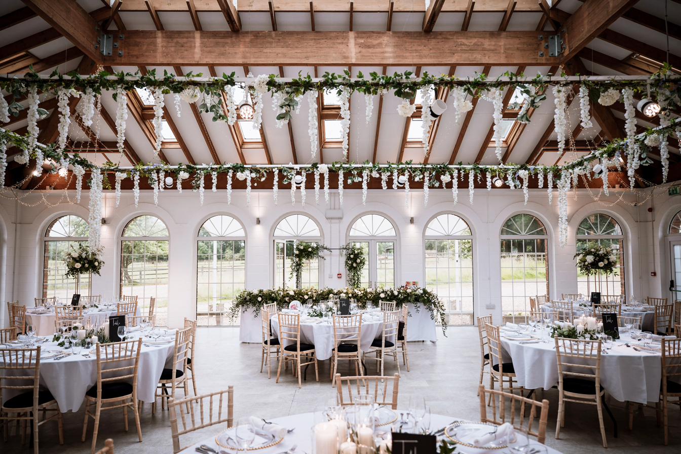 Orangery transformed with wedding flowers and styling, Lincolnshire wedding